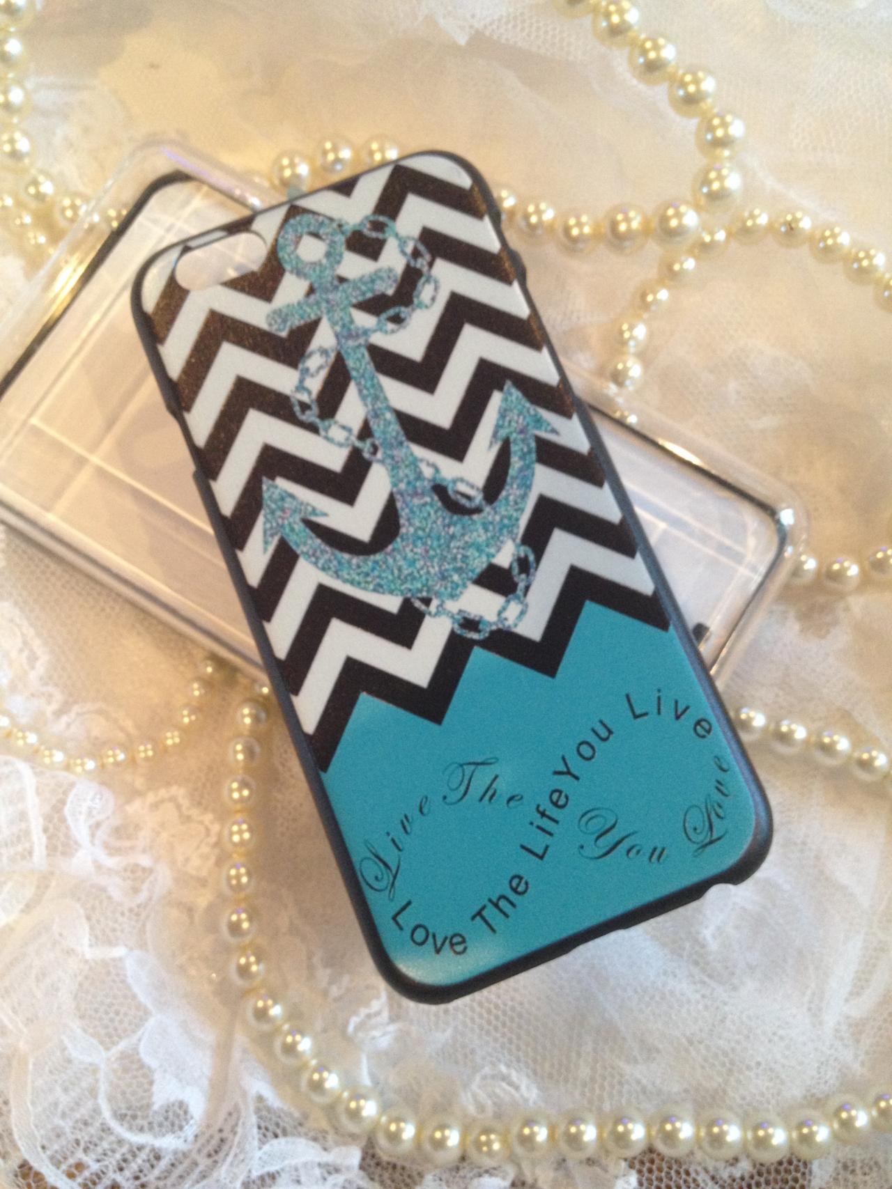 Iphone 6 4.7 Case Colorful Designer Live Life Love Quote Chevron Anchor Hard Shell Cover